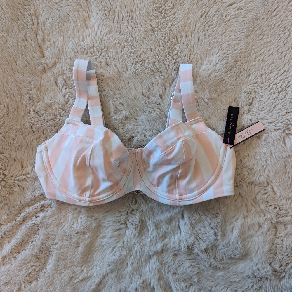 NWT Victoria Secret Bikini Top in Pink/White Stripes